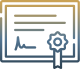 Illustration of a certificate featuring lines of text, a signature, and a ribbon or seal on the lower right corner, symbolizing achievement or official recognition.